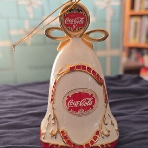 Coca Cola Festive Bell Ornament - Red, Gold, and White